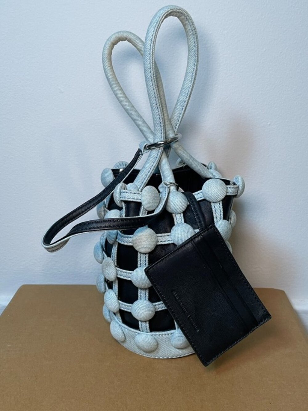 ALEXANDER WANG Mini Roxy Denim Cage Bucket Bag with Cardholder